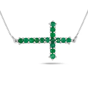 1.25 Carat Emerald Cross Pendant In .925 Sterling Silver