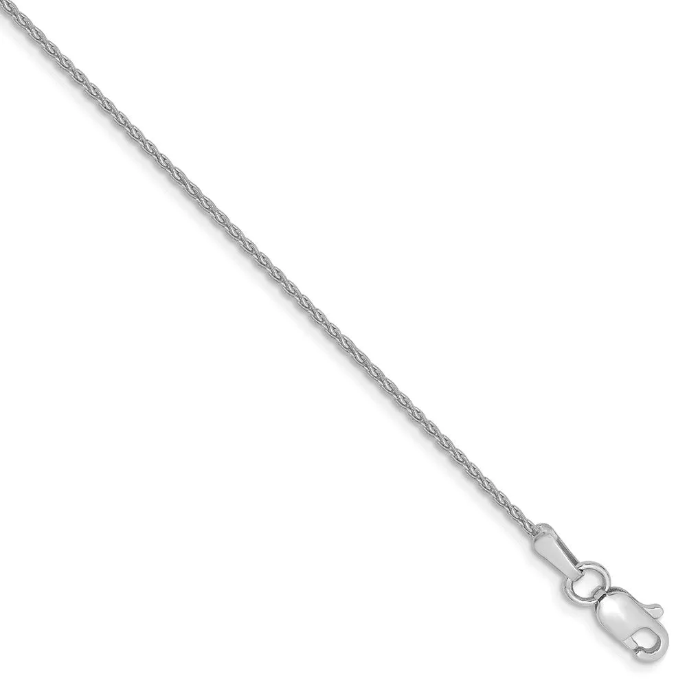 1.2mm, 14k White Gold, Solid Parisian Wheat Chain Anklet