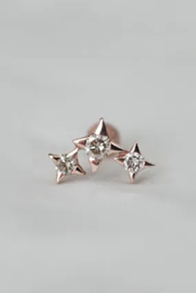 14K 18K Solid Gold Moissanite Triple Star Cartilage Tragus Helix Conch Lobe Piercing Earring