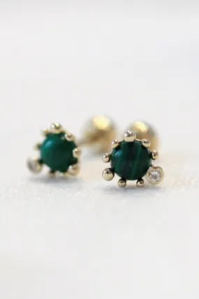 14K Solid Gold Gemstone Malachite Tragus Cartilage Helix Conch Earring Barbell Piercing Stud