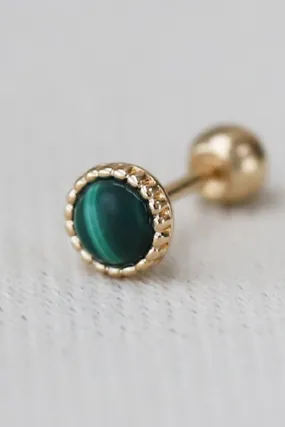 14K Solid Gold Gemstone Malachite Tragus Cartilage Helix Conch Earring Barbell Piercing Stud