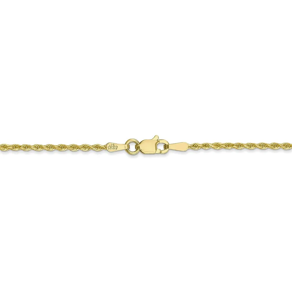 1.5mm, 10k Yellow Gold Diamond Cut Solid Rope Chain Anklet or Bracelet