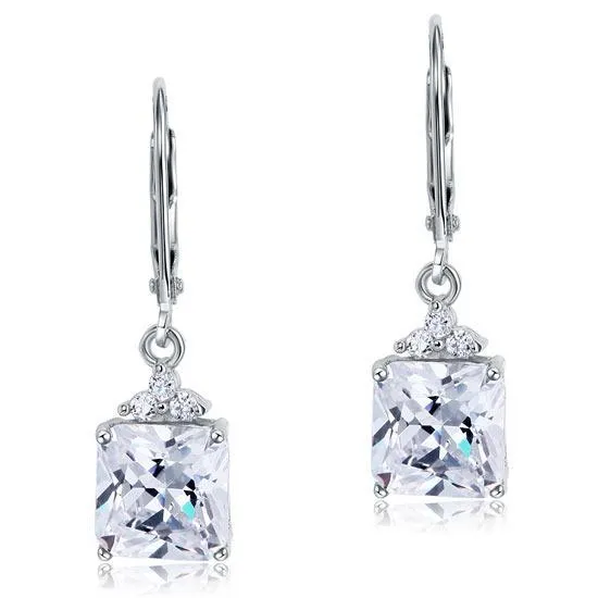 2 Carat Princess Cut Created Zirconia Dangle Drop 925 Sterling Silver Earrings MXFE8094