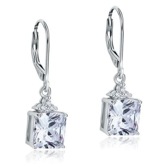 2 Carat Princess Cut Created Zirconia Dangle Drop 925 Sterling Silver Earrings MXFE8094