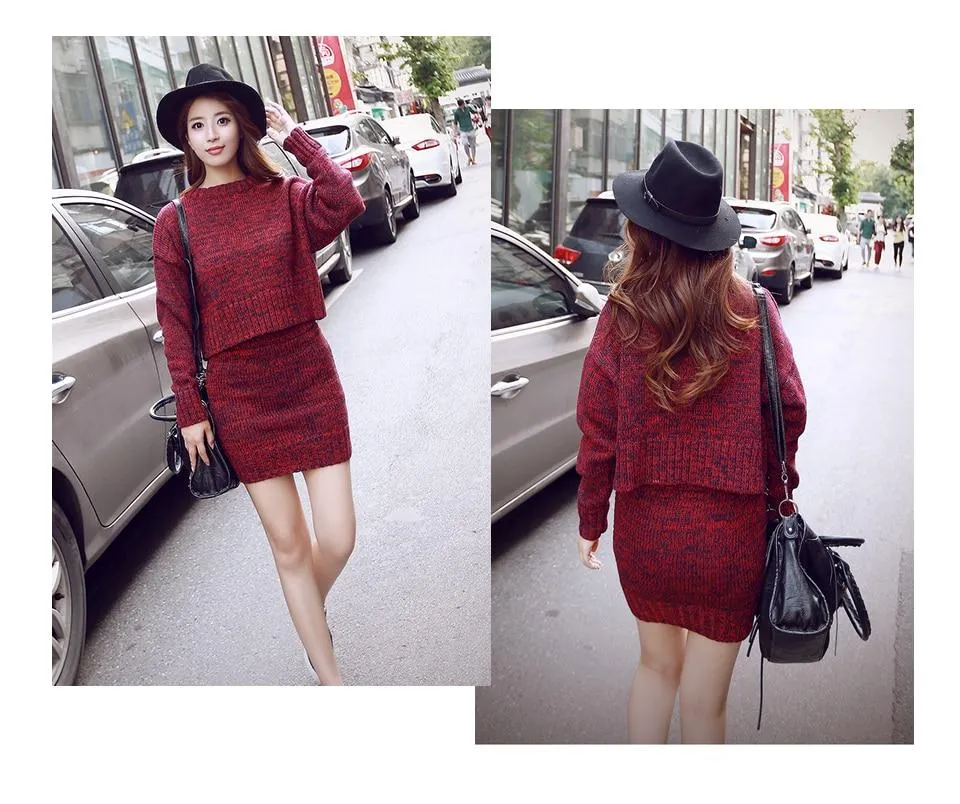 2-Piece Long Sleeve Gray Casual Sweater Dress for Women Ideal for Office