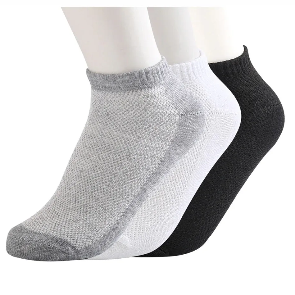 20Pcs=10Pair Solid Mesh Men's Invisible Breathable Thin Boat Ankle Socks