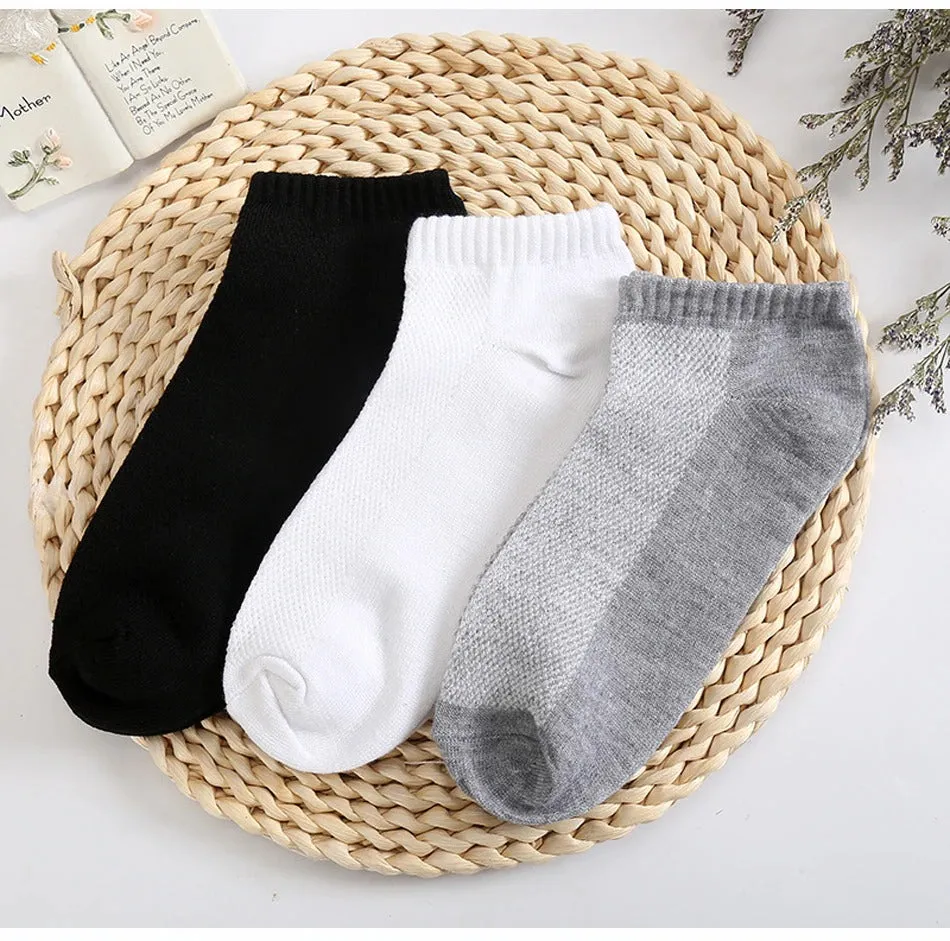 20Pcs=10Pair Solid Mesh Men's Invisible Breathable Thin Boat Ankle Socks