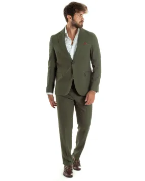 Abito Uomo Completo Lino Vestito Monopetto Sartoriale Giacca Pantaloni Casual Elegante Tinta Unita Verde GIOSAL-AE1074A