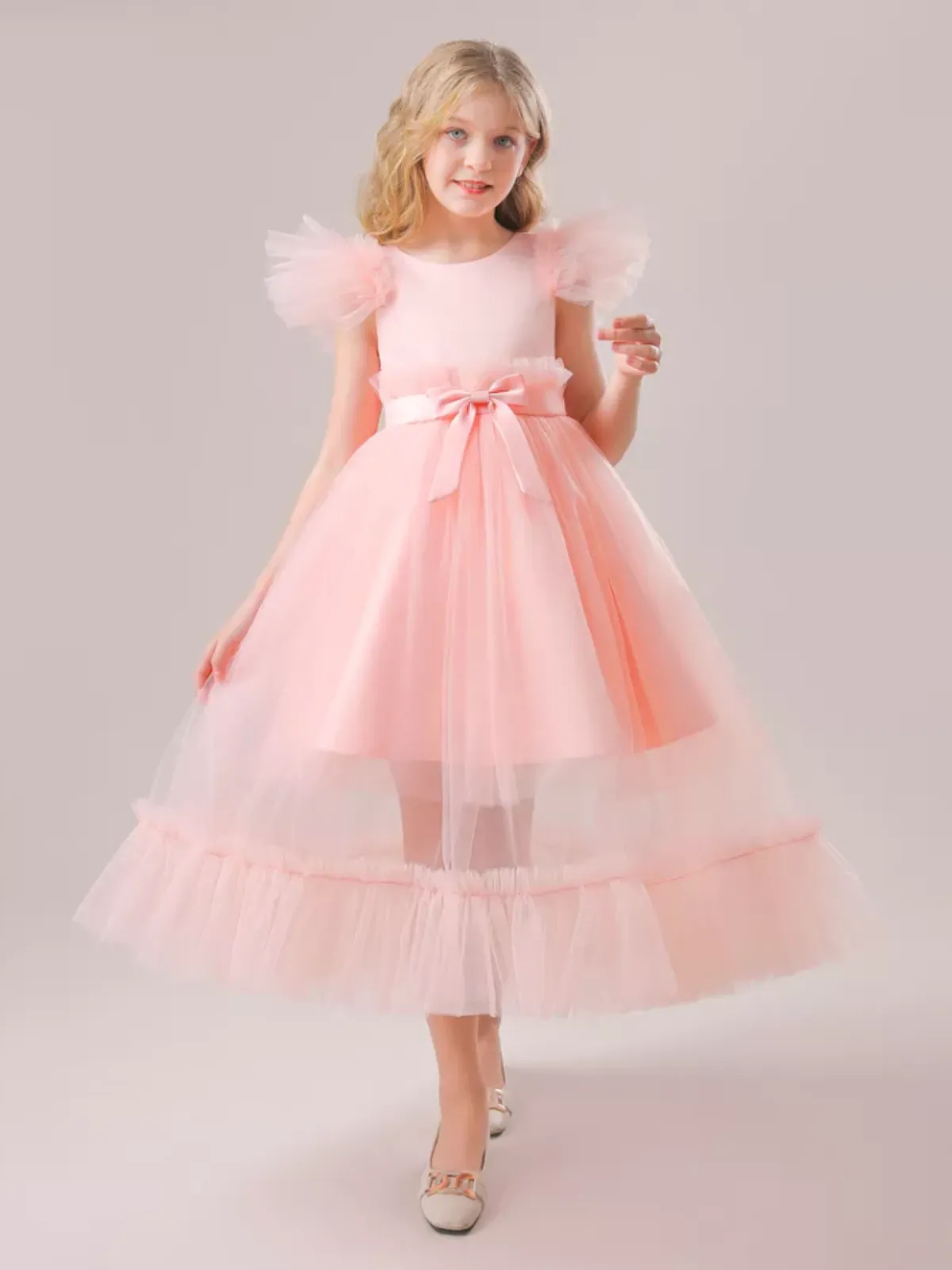 All Things Pretty Flutter Sleeve Tulle Overlay Dress