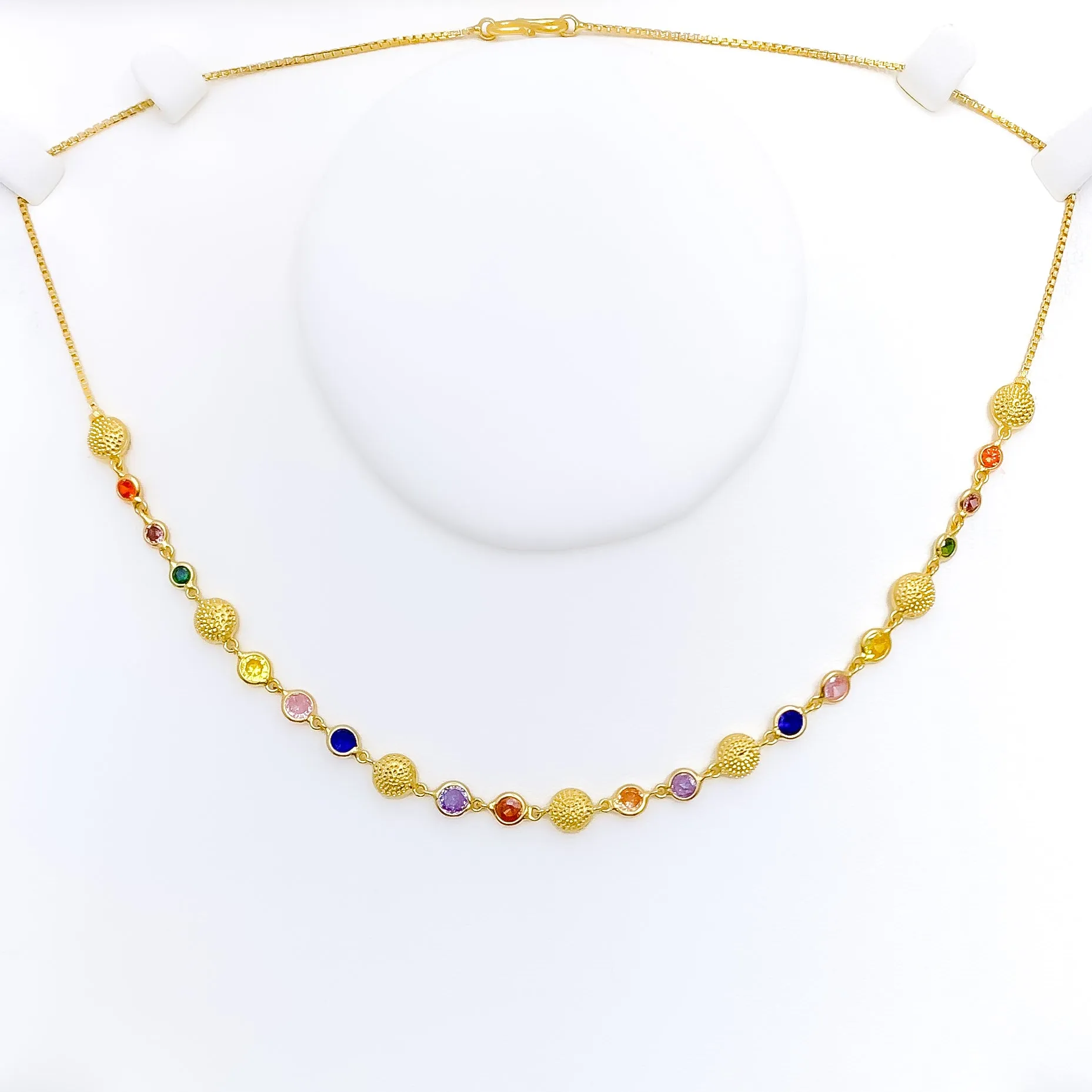 Alternating Textured 22k Gold CZ Necklace