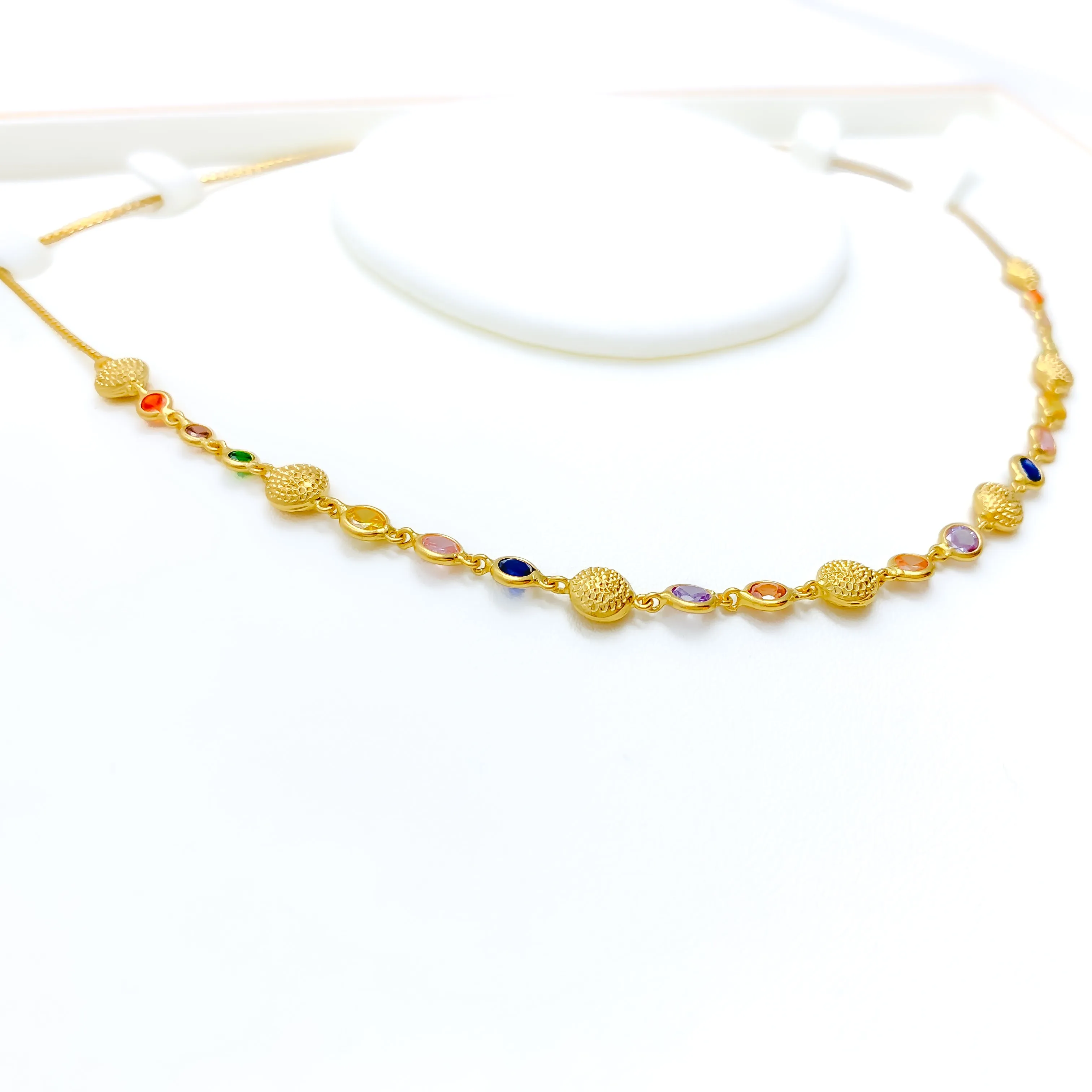 Alternating Textured 22k Gold CZ Necklace