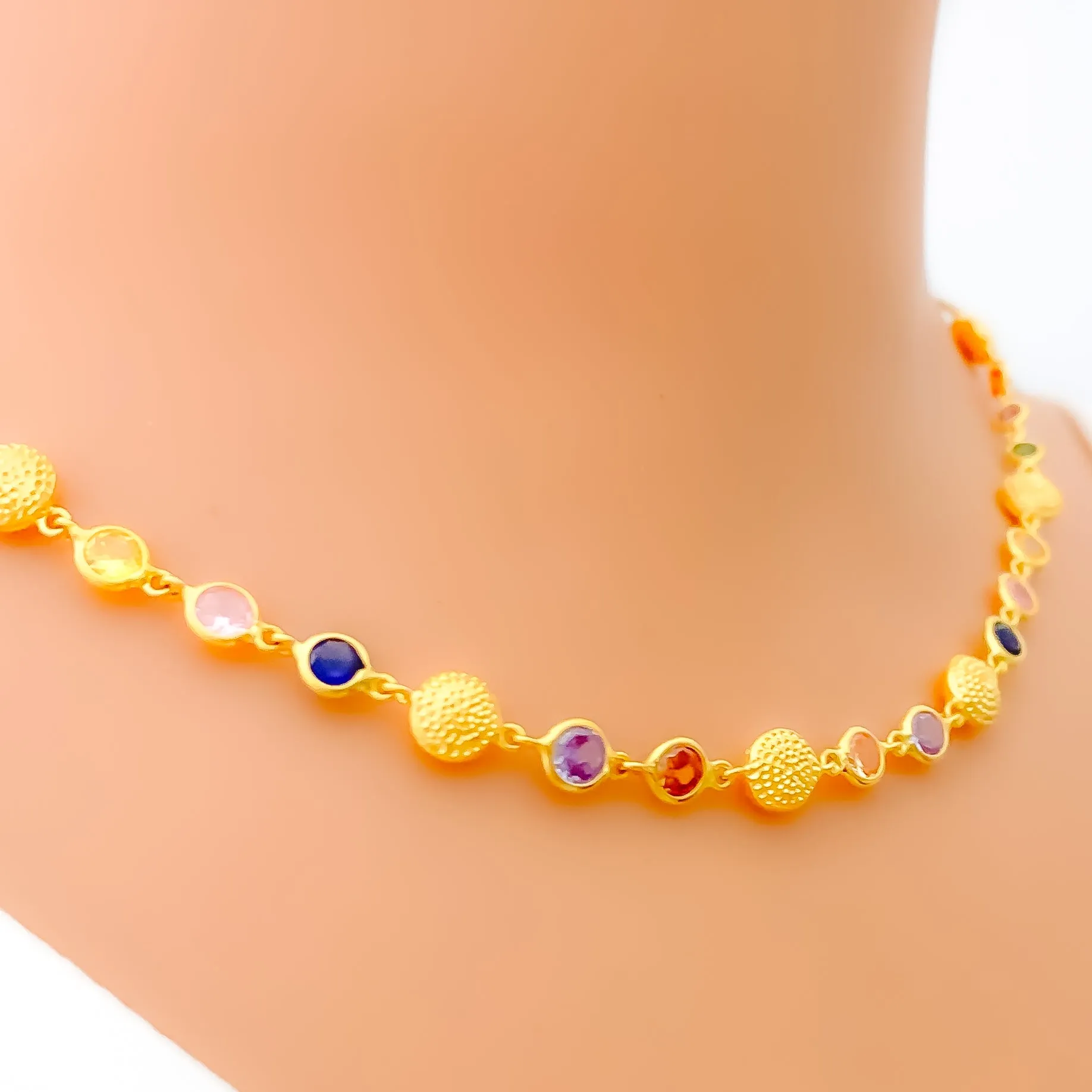 Alternating Textured 22k Gold CZ Necklace