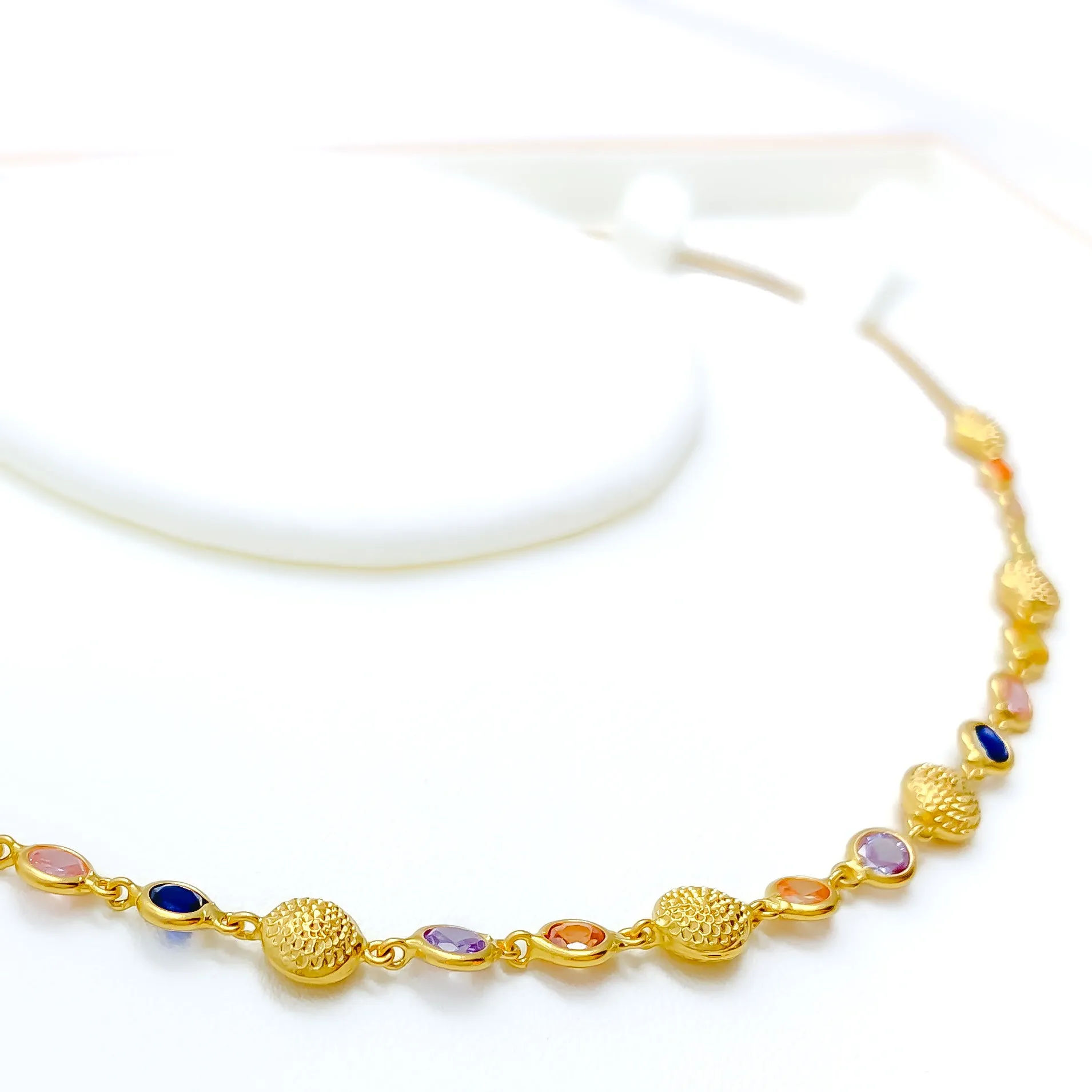 Alternating Textured 22k Gold CZ Necklace