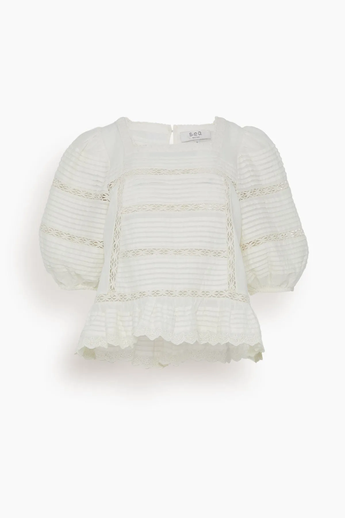 Antonina Solid Cotton Puff Sleeve Top in Cream