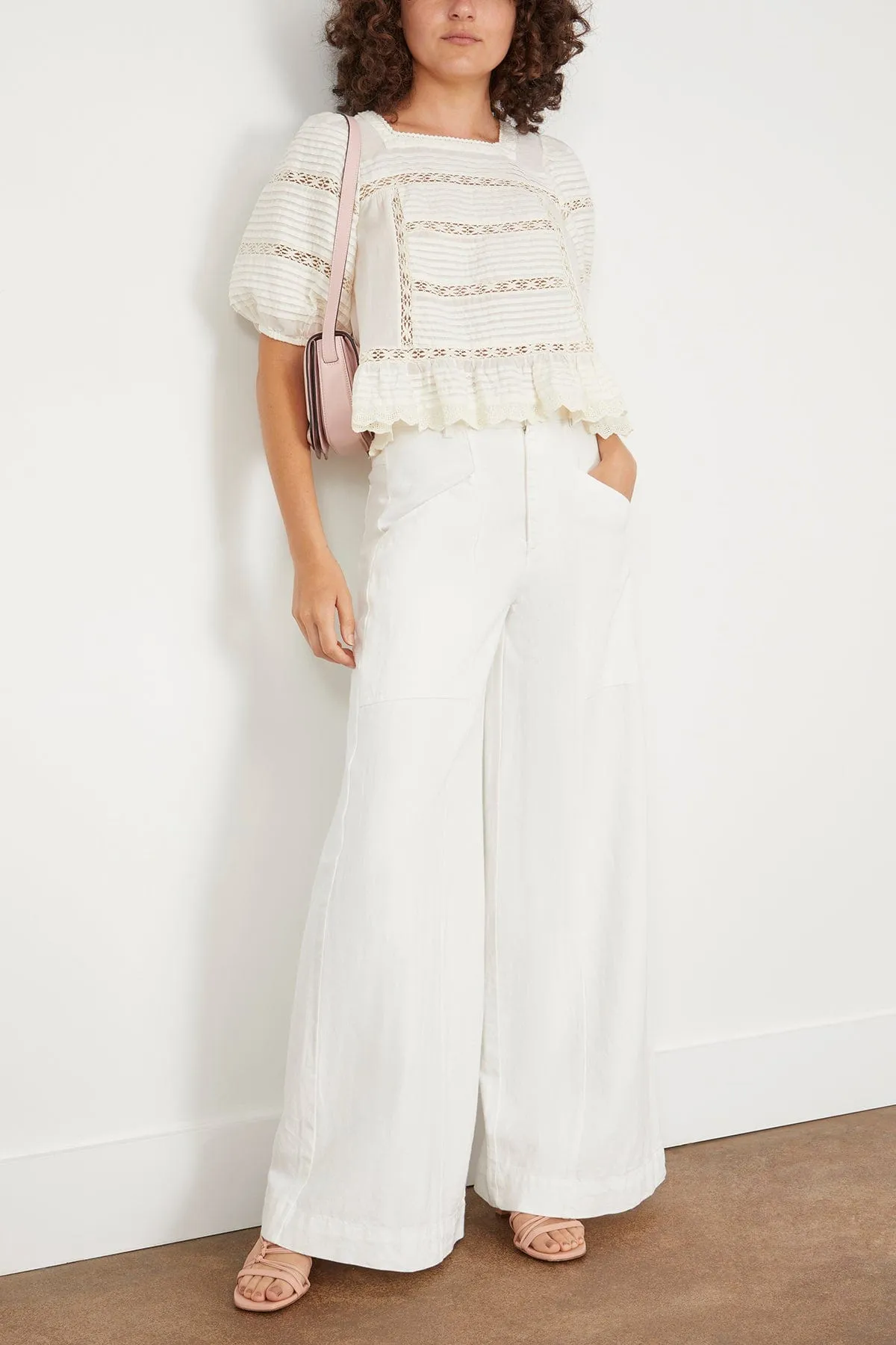 Antonina Solid Cotton Puff Sleeve Top in Cream