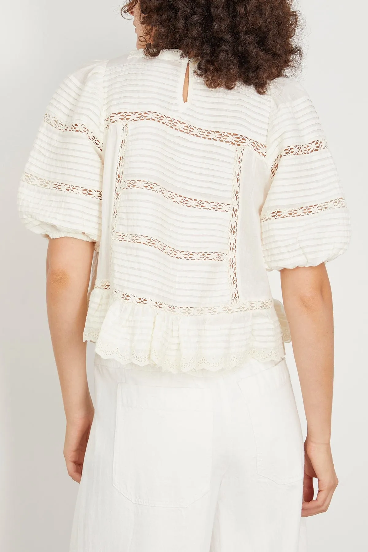 Antonina Solid Cotton Puff Sleeve Top in Cream