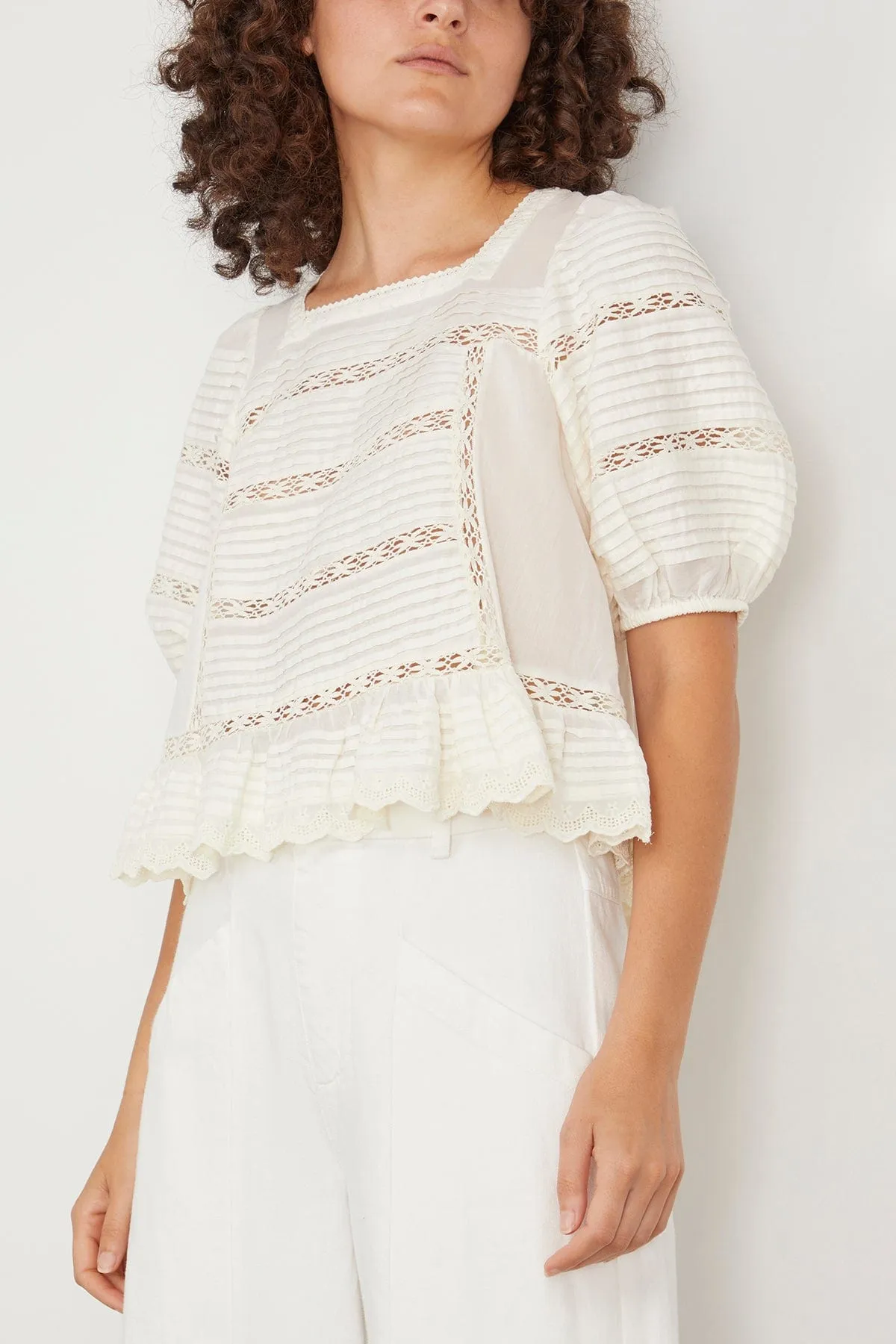 Antonina Solid Cotton Puff Sleeve Top in Cream