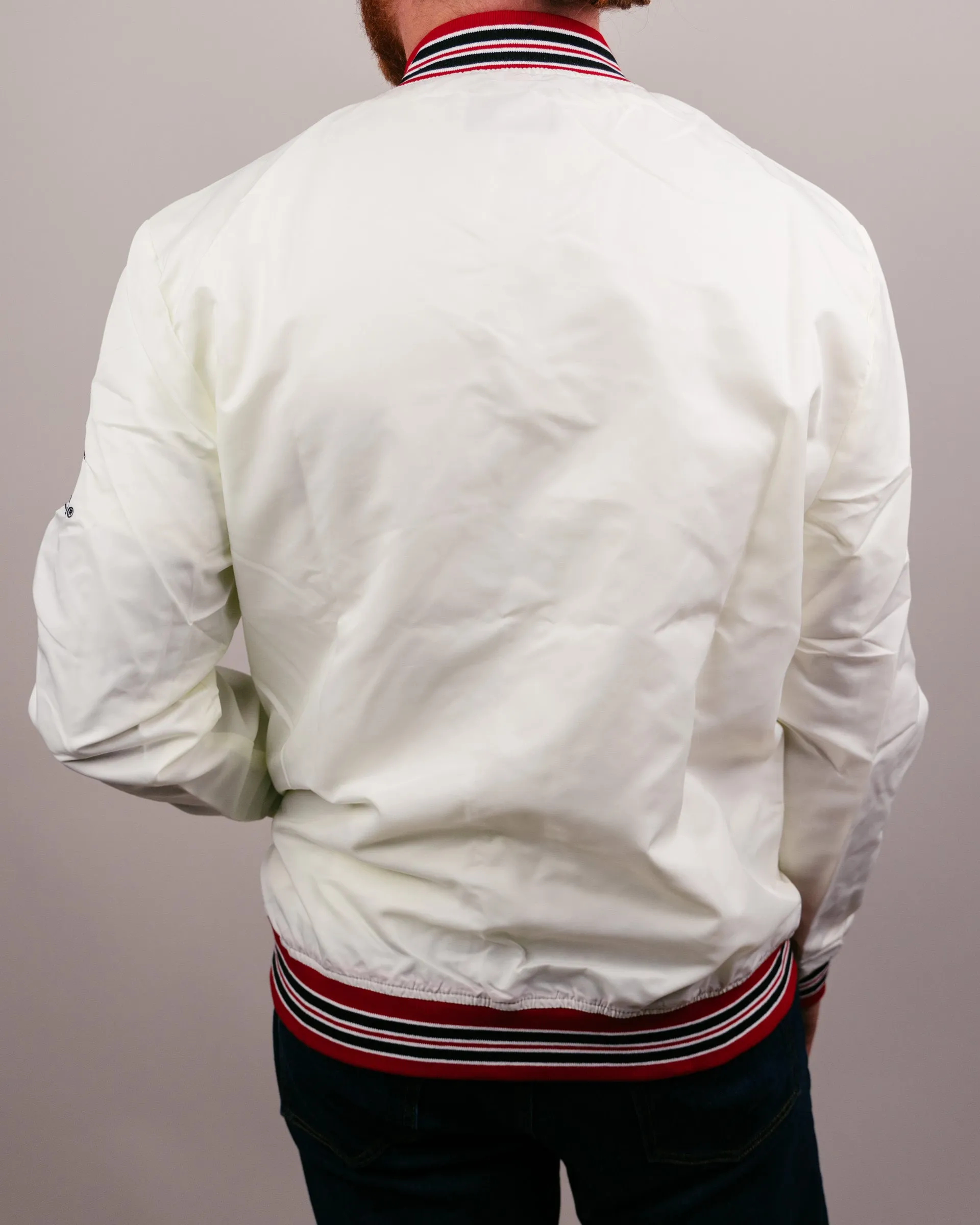 Arkansas Razorbacks Arch Vintage White Varsity Jacket