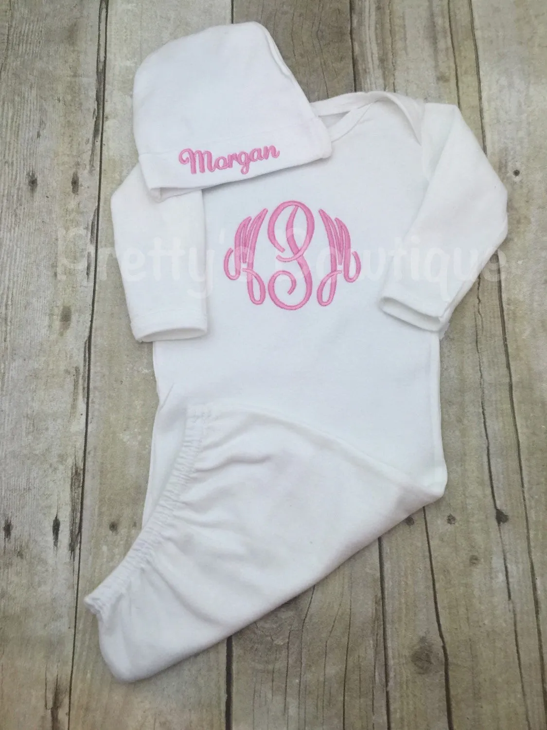 Baby Girl Coming home outfit girls Monogram gown and cap~Monogramed newborn gown