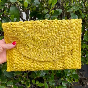 Bag027 Jute Rata Clutch Yellow