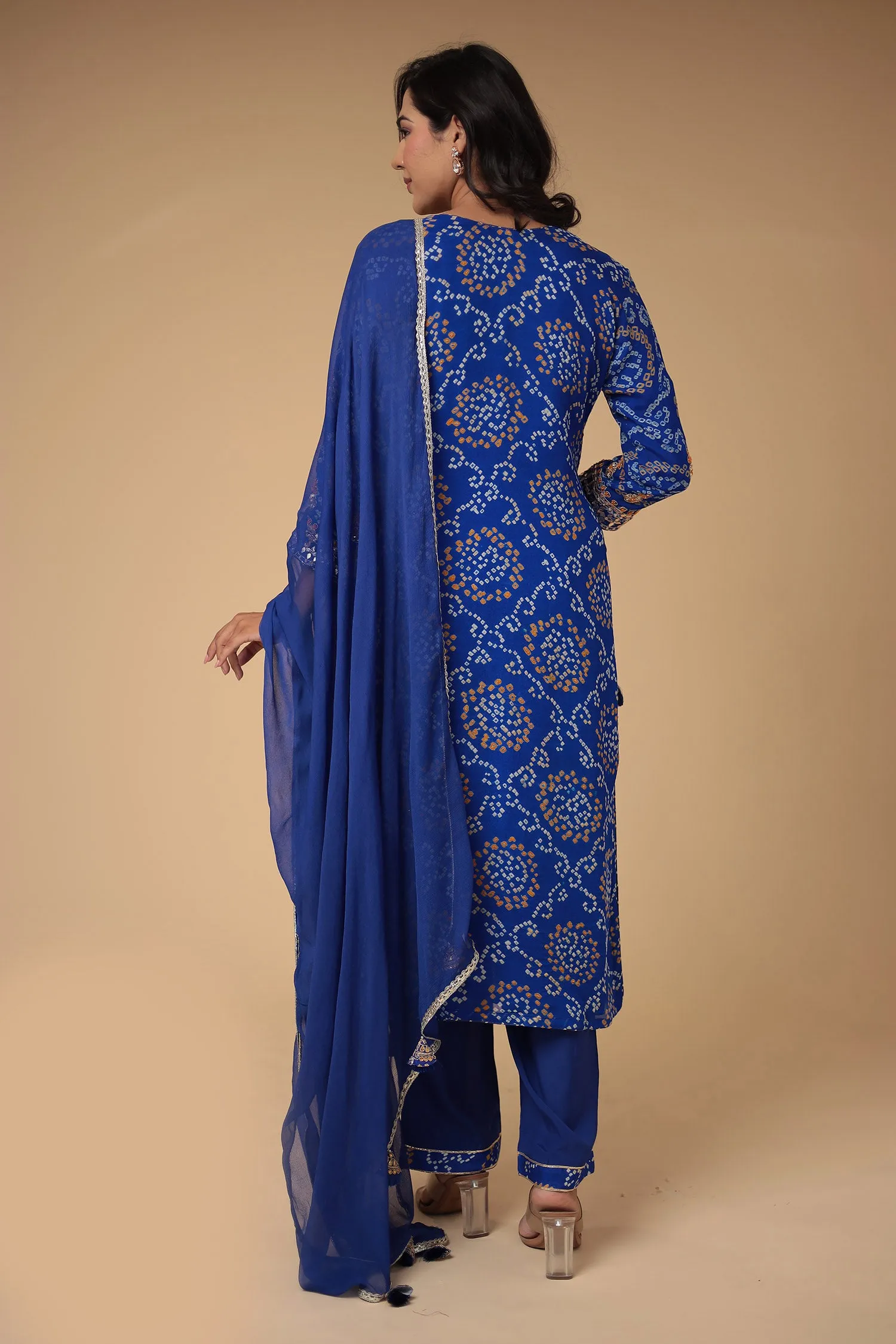 Bandhej Georgette Suit with Gota Patti and Thread work.