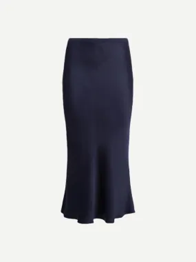 Bar Silk Skirt in Navy