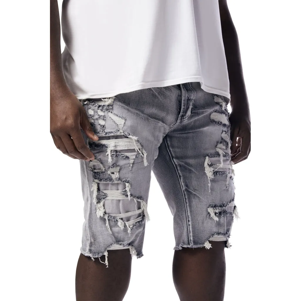 Big and Tall - Distressed Rip & Repair Jean Shorts - Union Grey