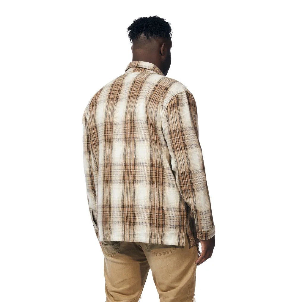 Big and Tall Plaid Flannel Overshirt - Driftwood