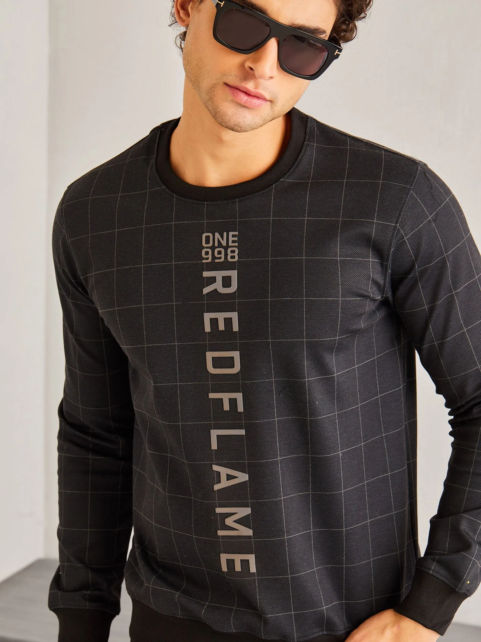 Black Checked 4-Way Stretch Sweatshirt