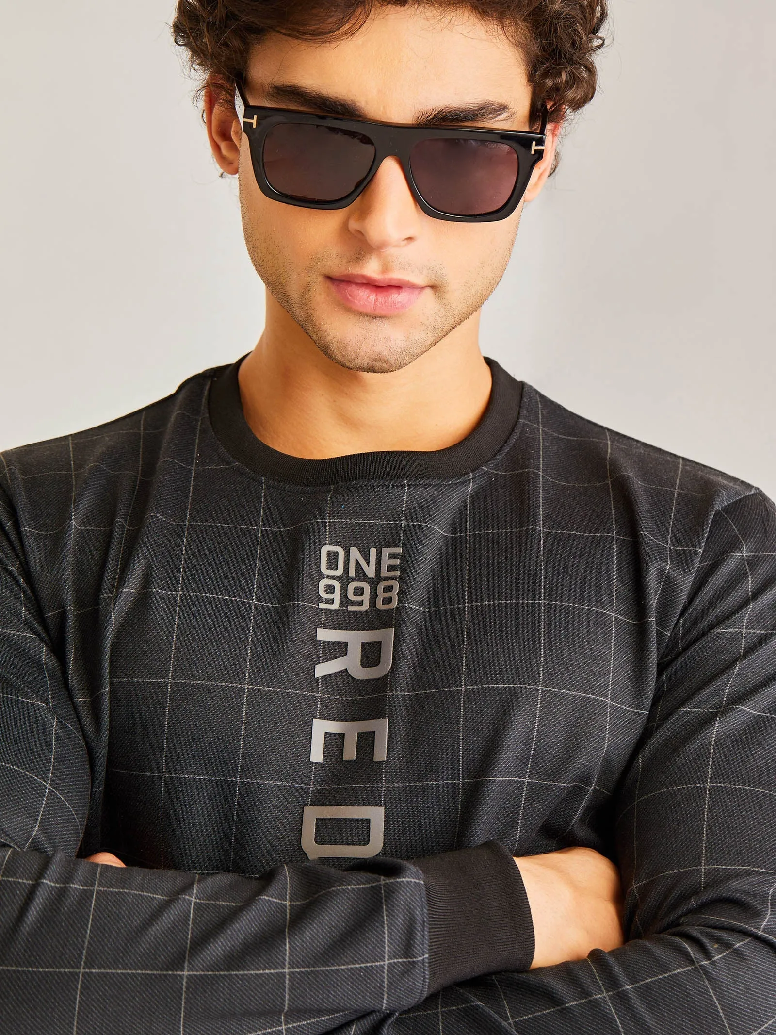 Black Checked 4-Way Stretch Sweatshirt