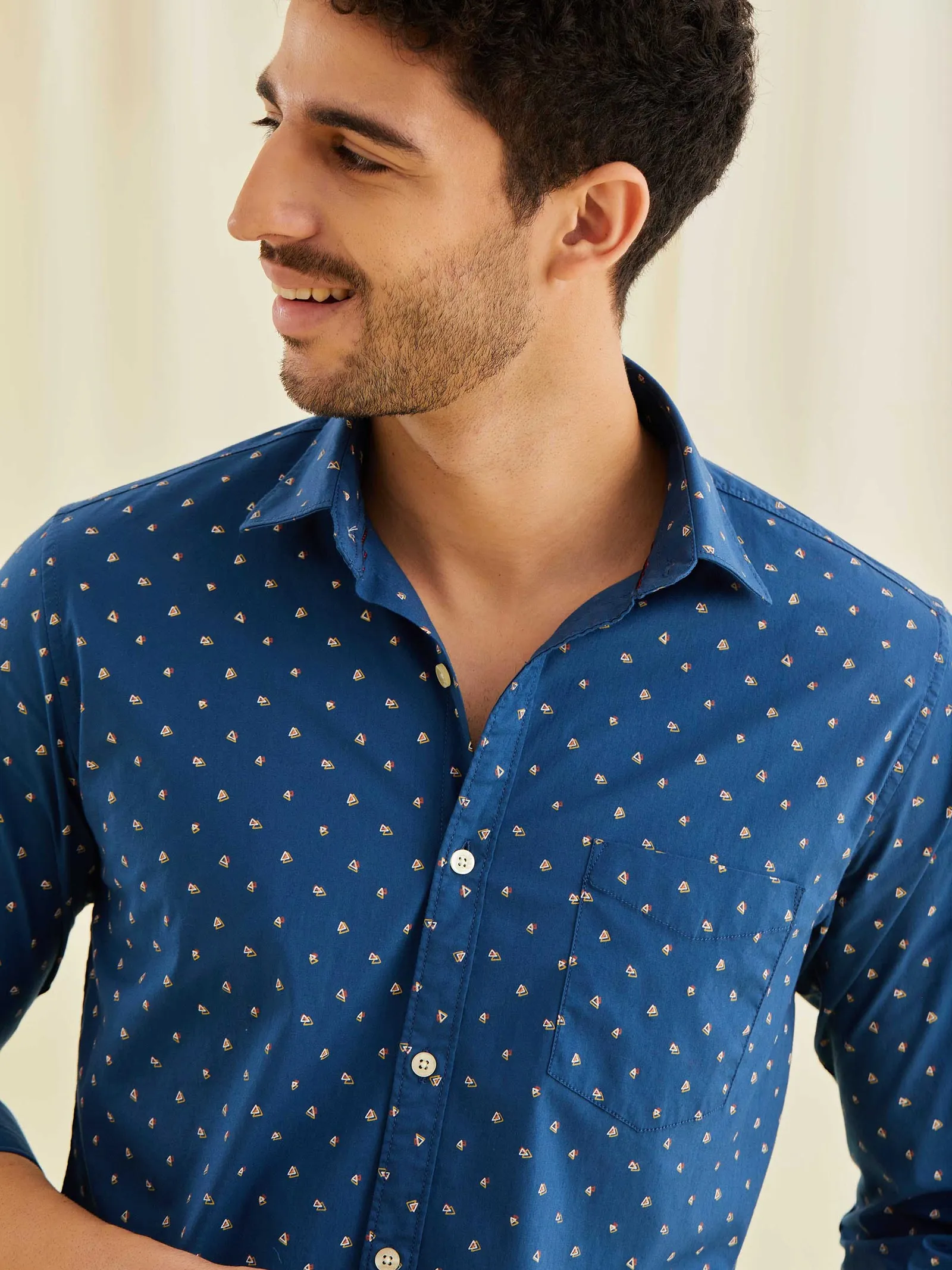 Blue Printed Stretch Shirt