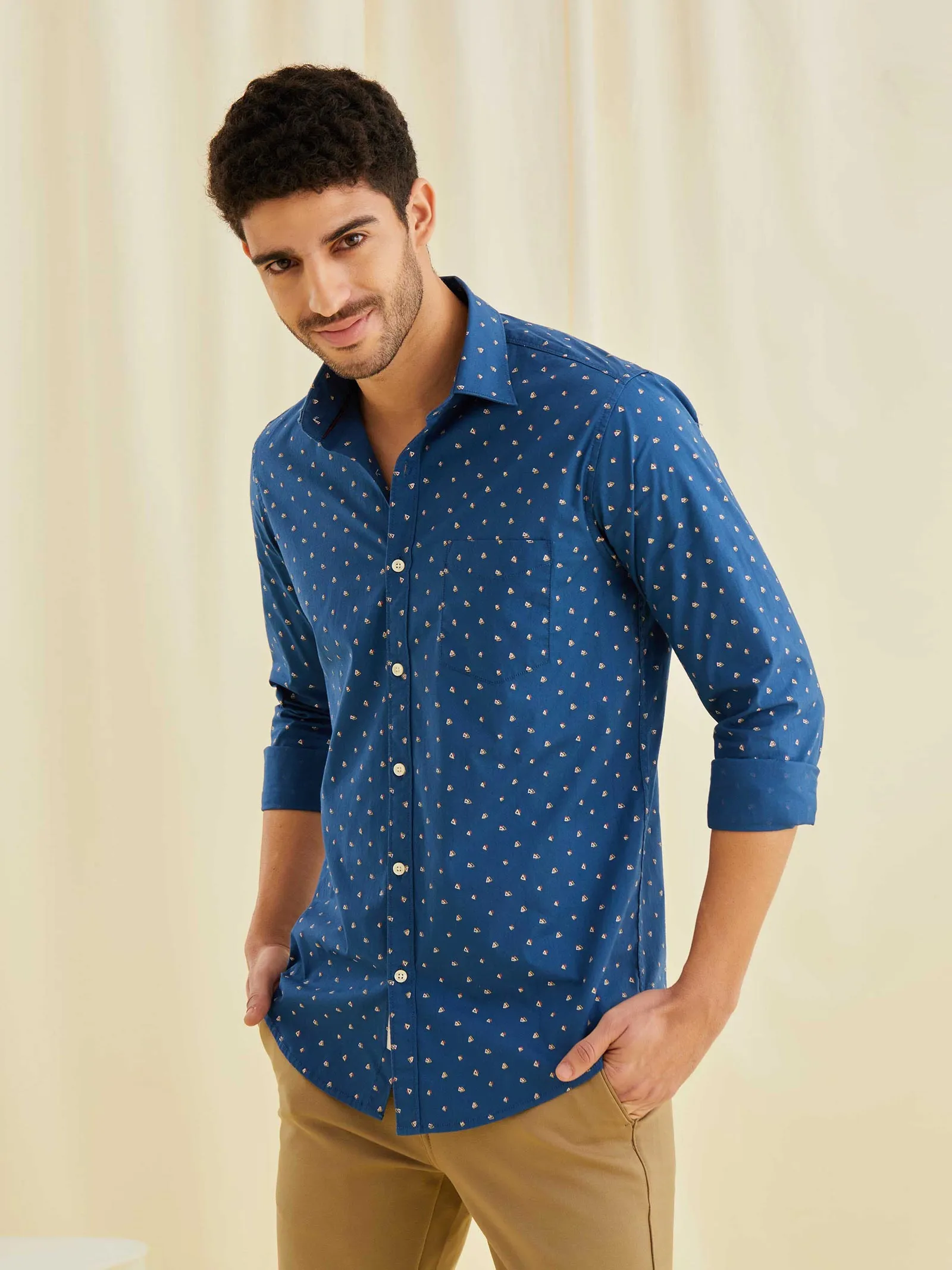 Blue Printed Stretch Shirt