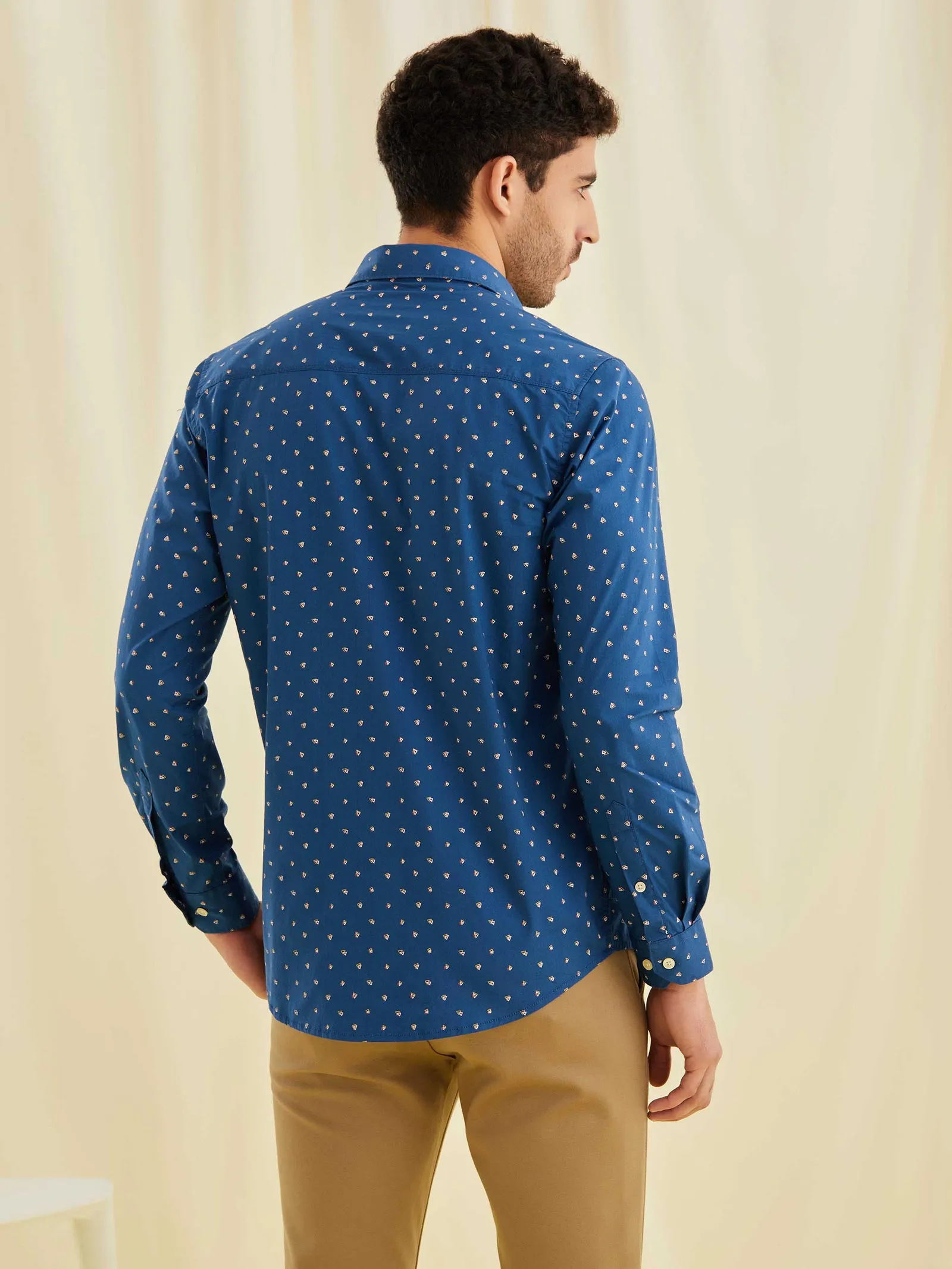 Blue Printed Stretch Shirt