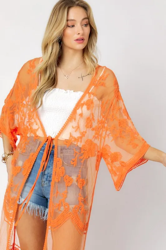 BOHO SHEER LACE KIMONO MAXI CARDIGAN