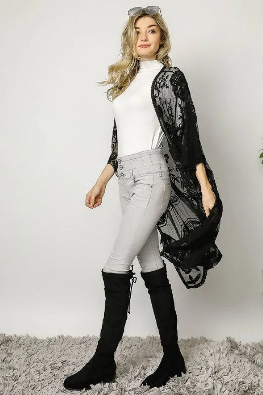 BOHO SHEER LACE KIMONO MAXI CARDIGAN