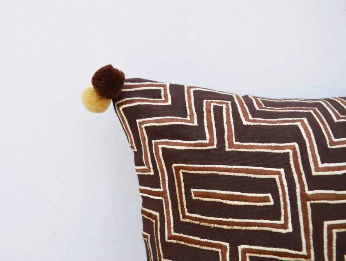 Brown colour pillow cover, embroidered, mola style pillows, standard size 16X16 inches