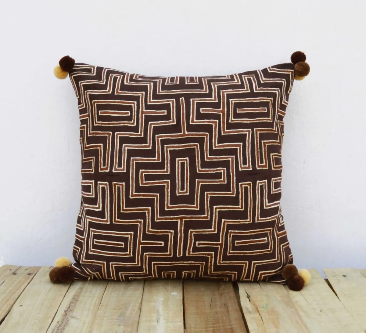 Brown colour pillow cover, embroidered, mola style pillows, standard size 16X16 inches