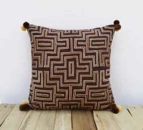 Brown colour pillow cover, embroidered, mola style pillows, standard size 16X16 inches