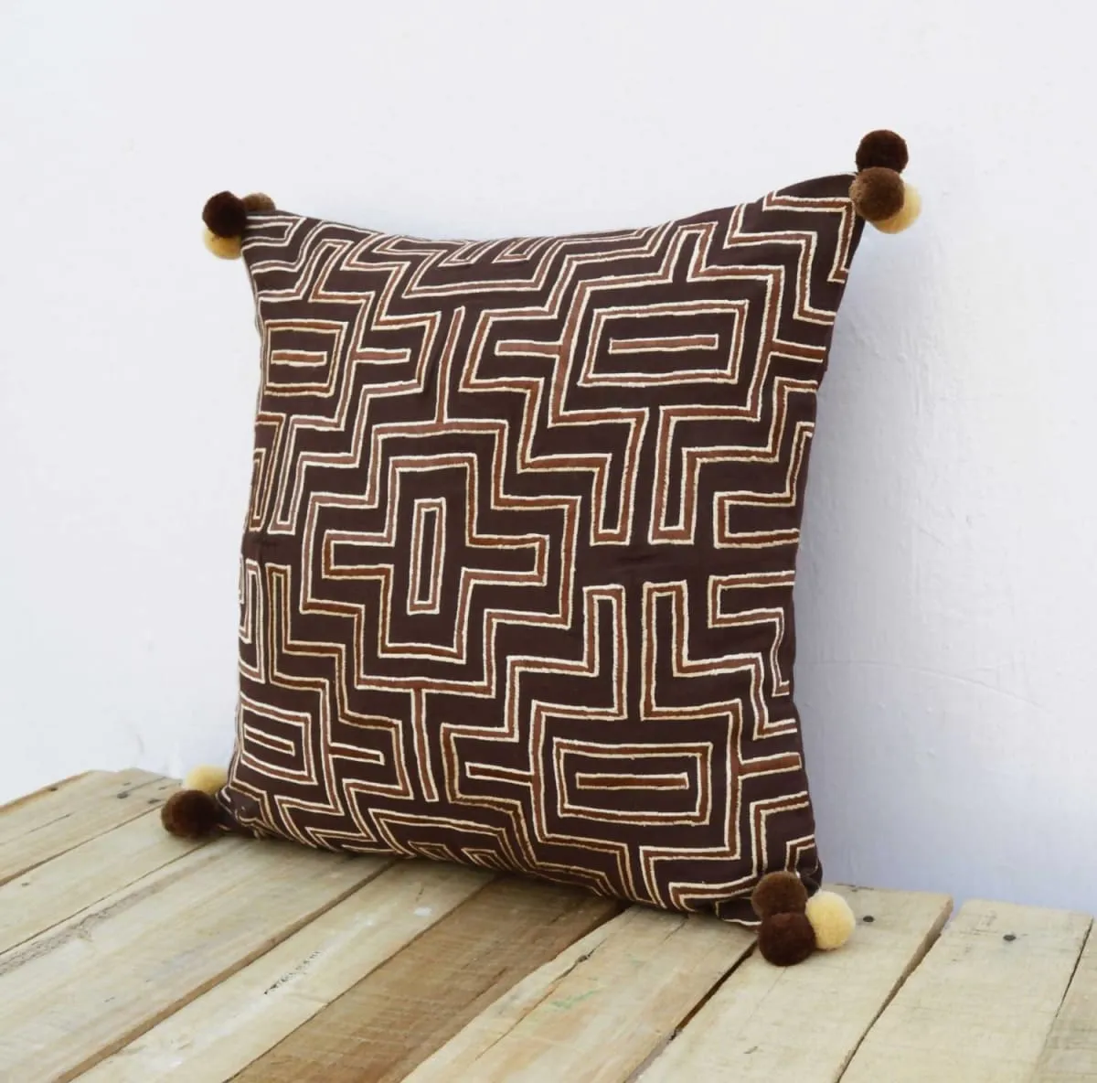 Brown colour pillow cover, embroidered, mola style pillows, standard size 16X16 inches