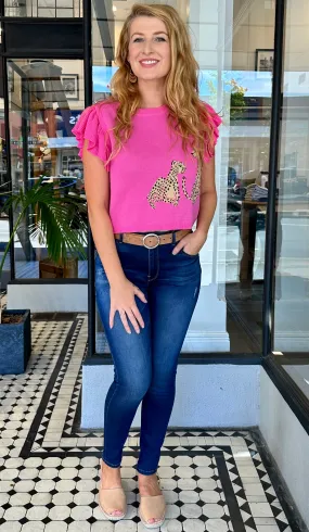 Cheetah Knit Crop Top Hot Pink