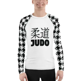 Dynamic Defense: Men's Classic Judo Houndstooth BJJ Rash Guard Blanc