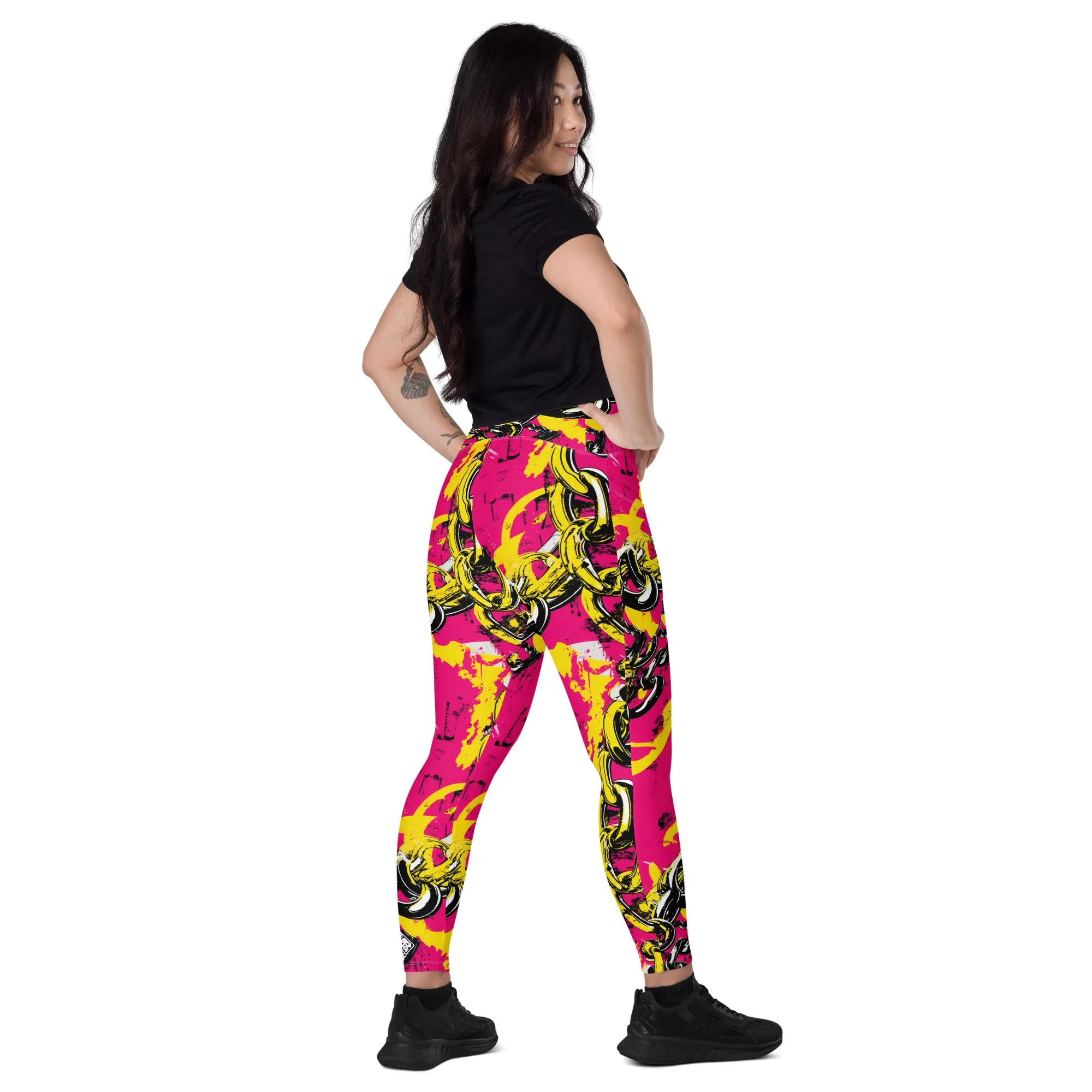 Fashionable Functionality: Women's Golden Chains 001 Mile After Mile Running Leggings with Pockets