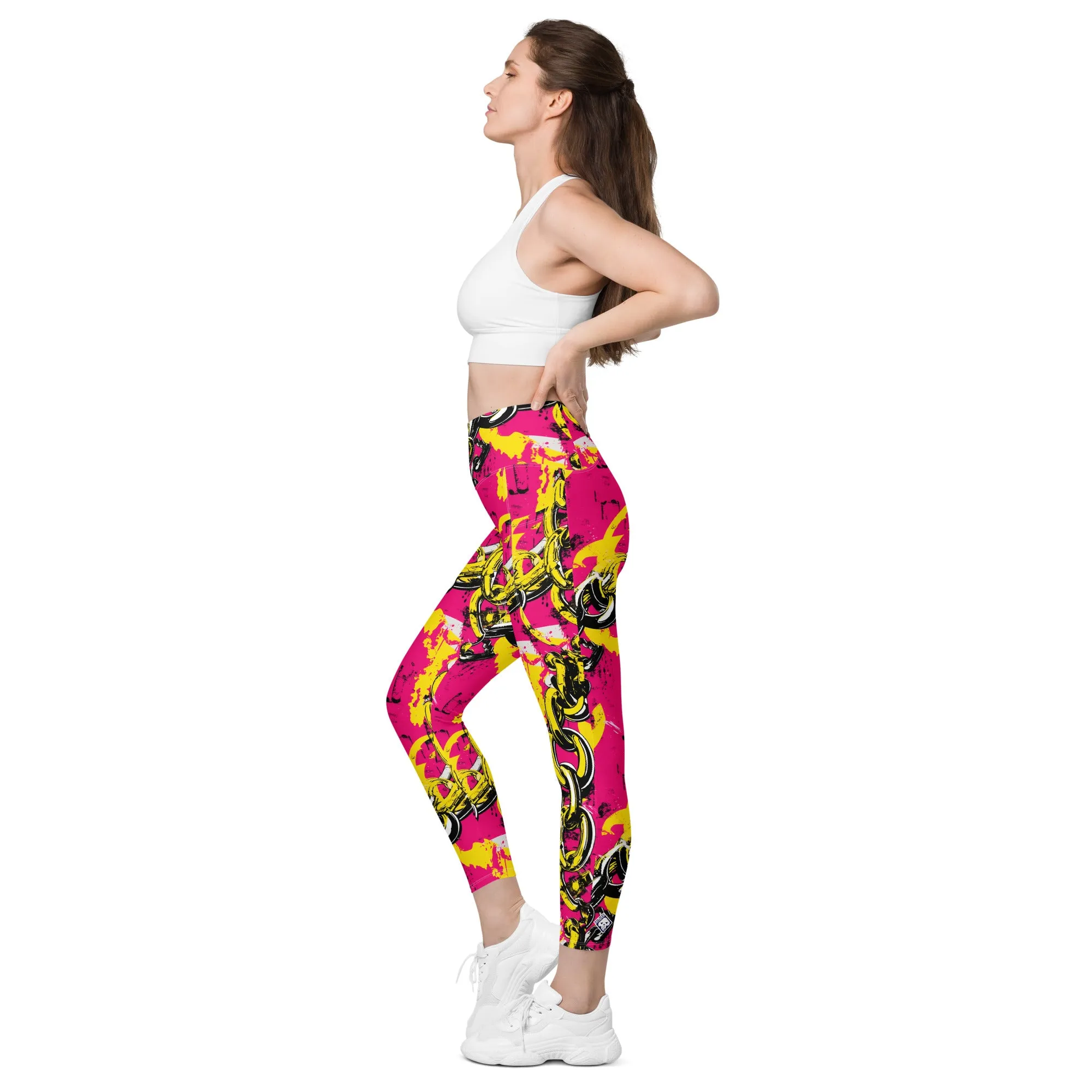 Fashionable Functionality: Women's Golden Chains 001 Mile After Mile Running Leggings with Pockets