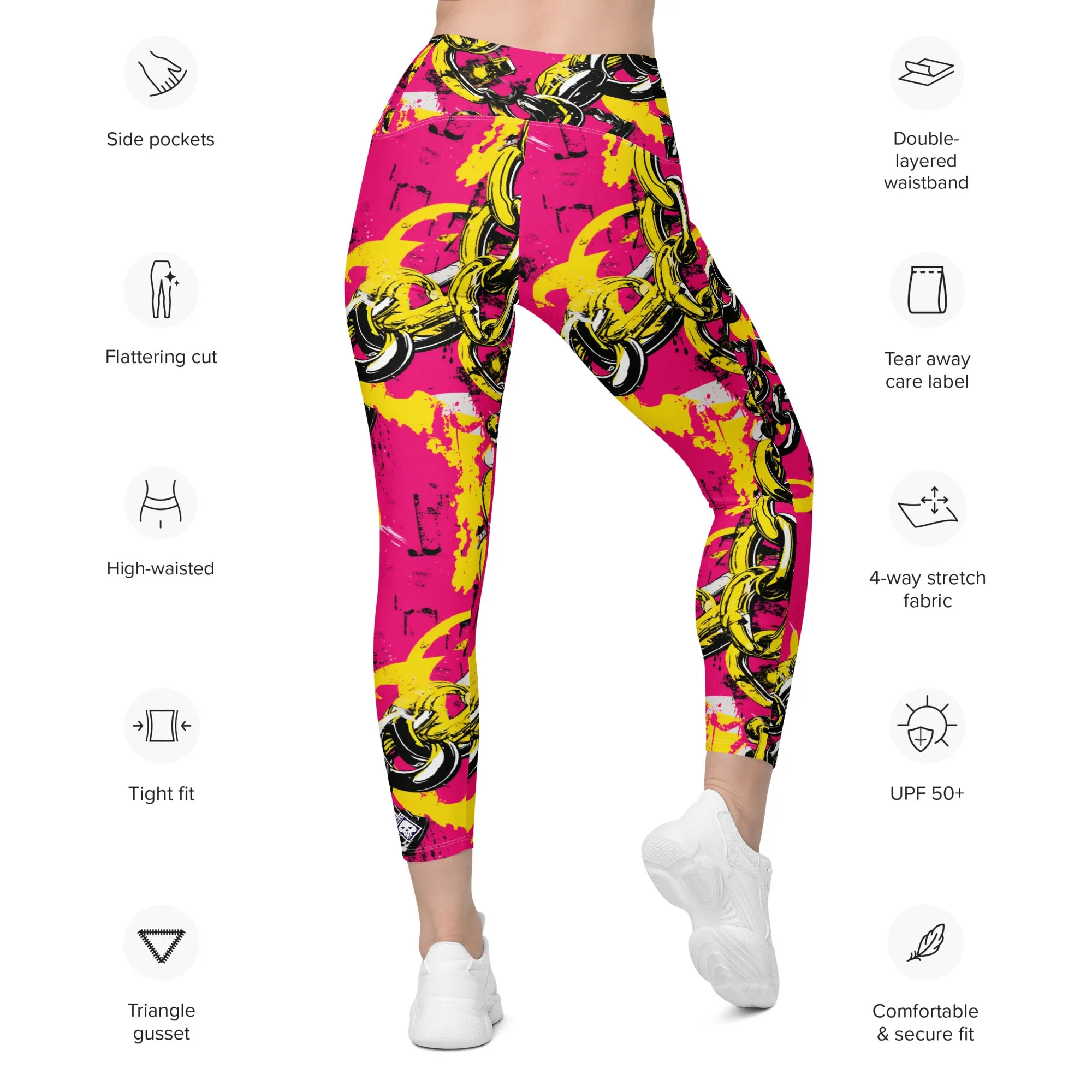 Fashionable Functionality: Women's Golden Chains 001 Mile After Mile Running Leggings with Pockets