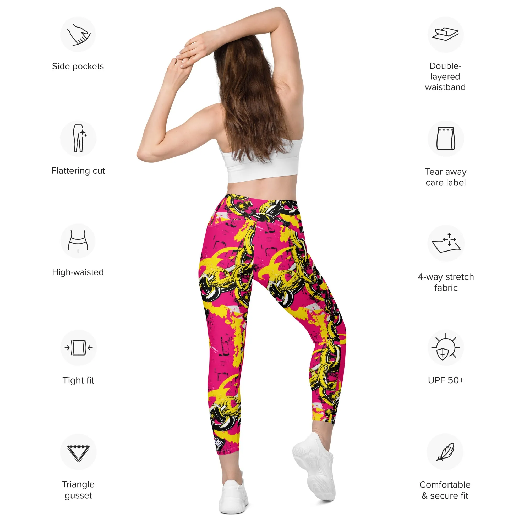 Fashionable Functionality: Women's Golden Chains 001 Mile After Mile Running Leggings with Pockets