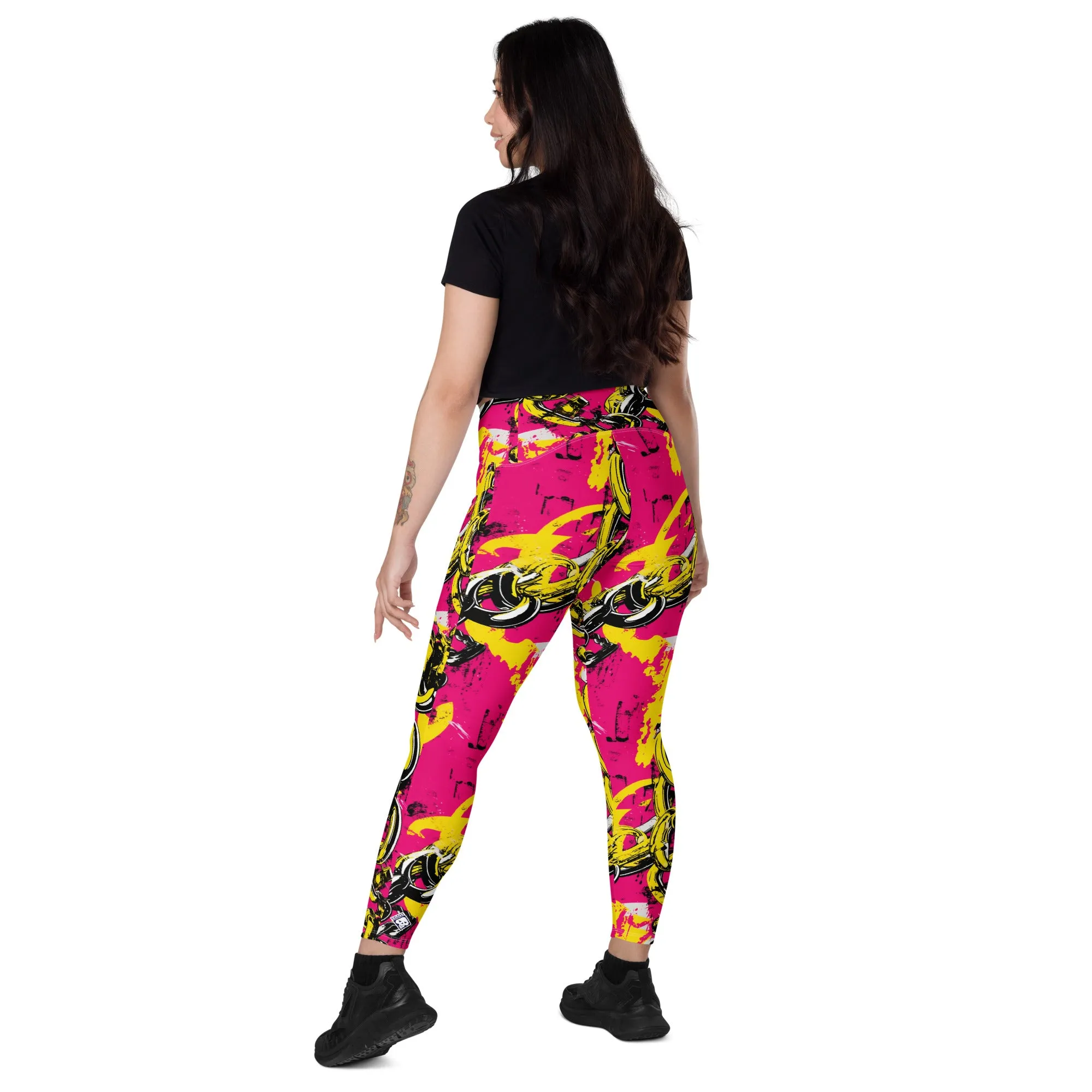 Fashionable Functionality: Women's Golden Chains 001 Mile After Mile Running Leggings with Pockets