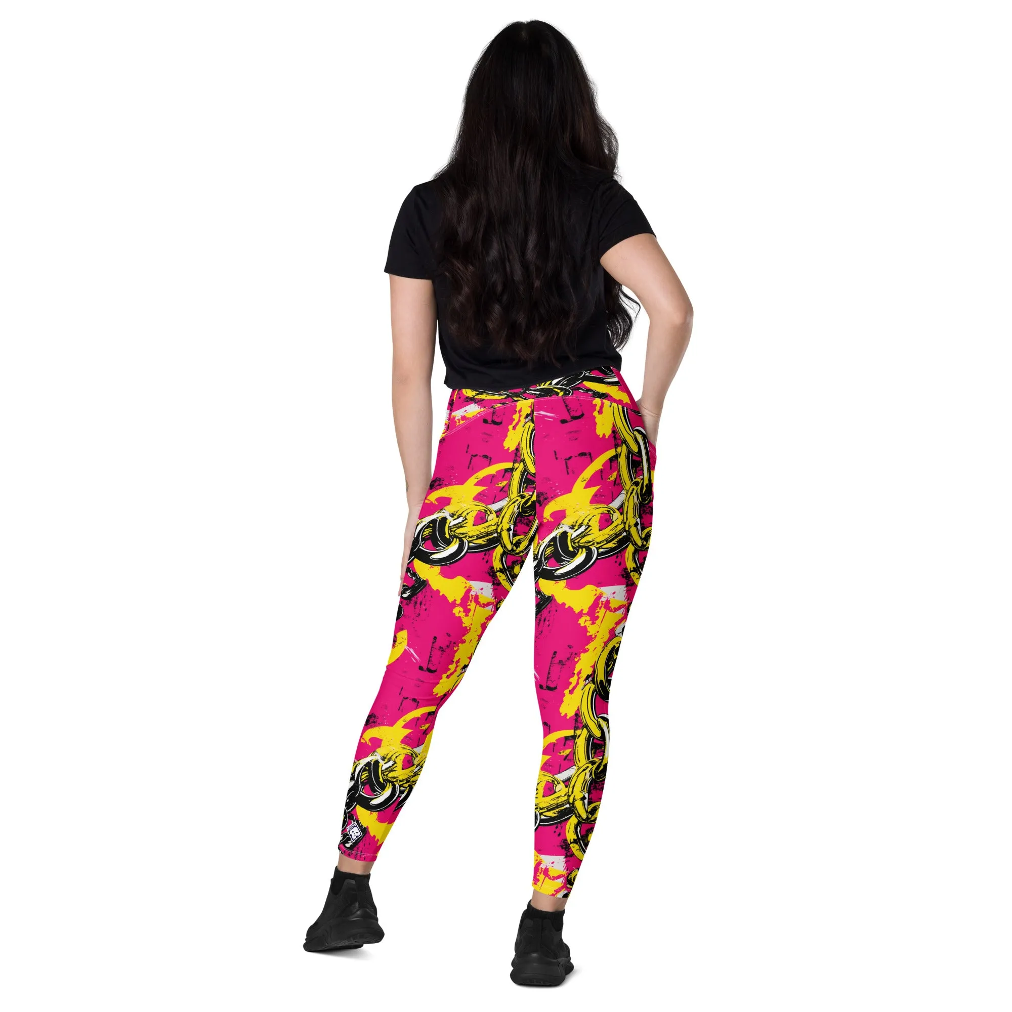 Fashionable Functionality: Women's Golden Chains 001 Mile After Mile Running Leggings with Pockets