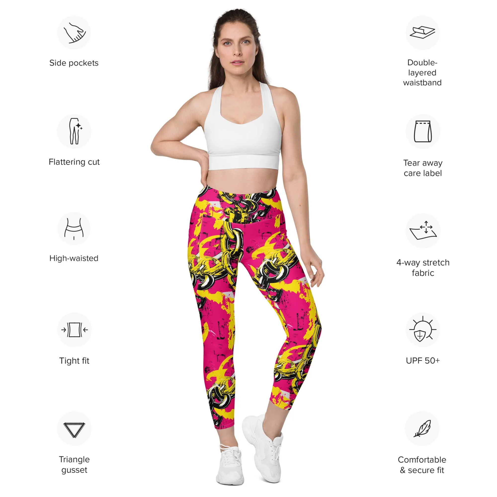 Fashionable Functionality: Women's Golden Chains 001 Mile After Mile Running Leggings with Pockets