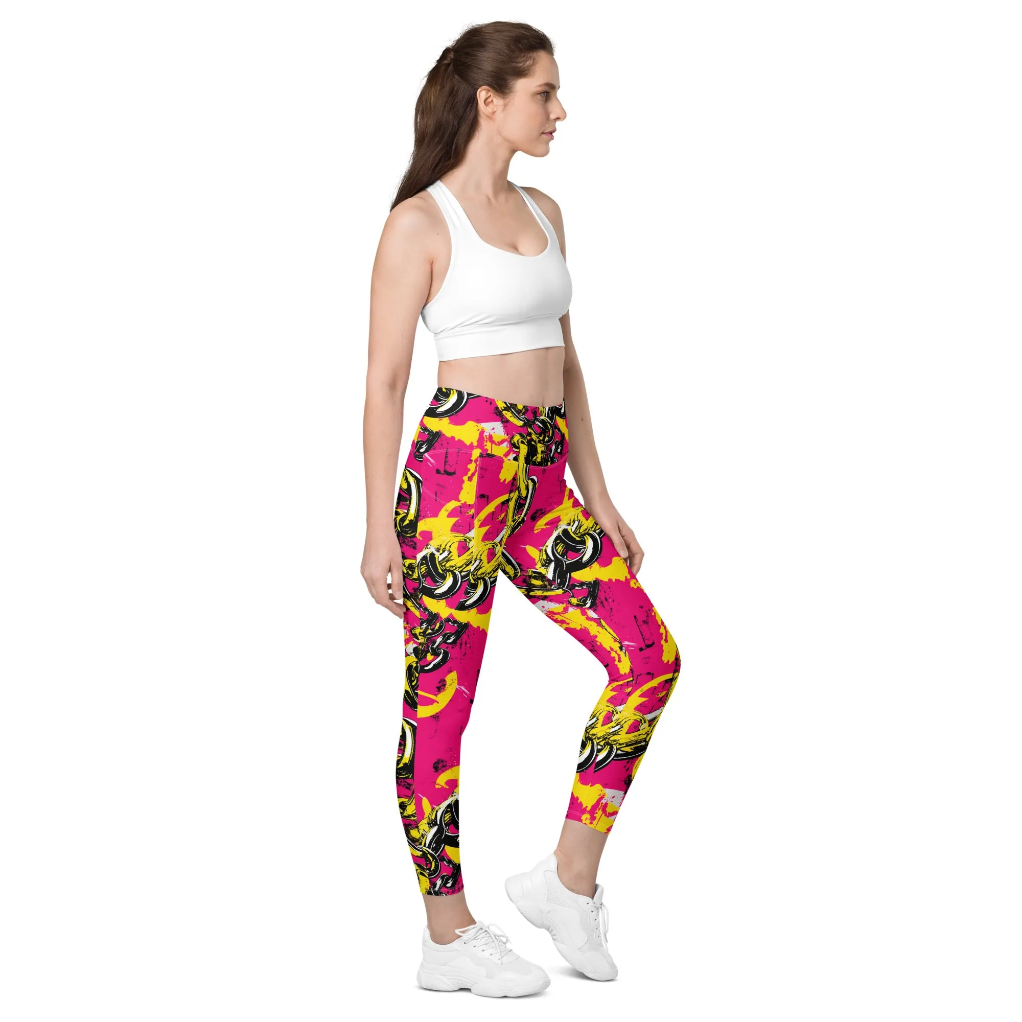 Fashionable Functionality: Women's Golden Chains 001 Mile After Mile Running Leggings with Pockets