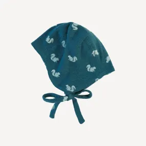 flight hat | blue tiny squirrel | organic cotton pointelle